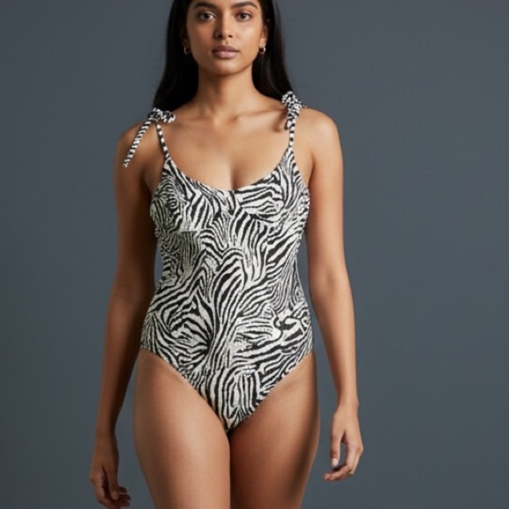 Zebra Print Tie Strap One-Piece Swimsuit | Coastal Chic Resortwear Medium